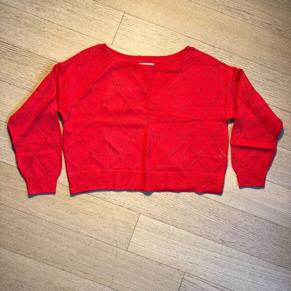 Hollister Heart Print Off the Shoulder Sweater - Red NWT - Picture 3 of 6